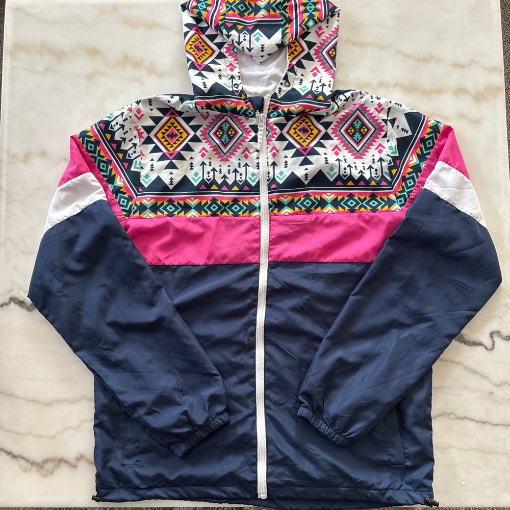 Jackblack Navy Blue- multicolored Aztec/tribal  windbreaker size XL - Picture 2 of 6